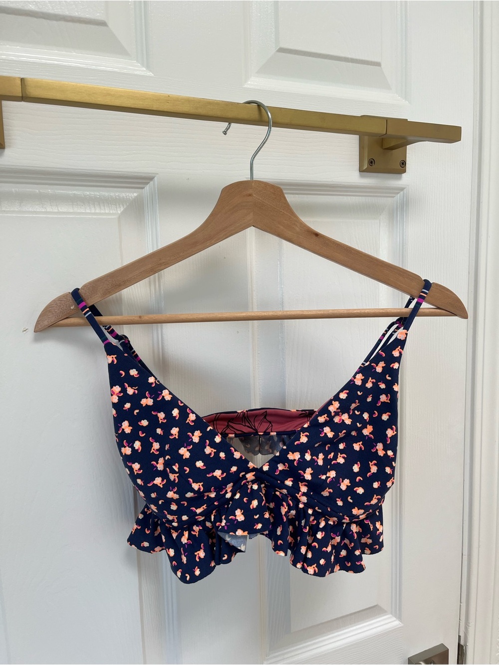 Maaji Reversible Ruffle Bikini Top Floral Size M NWT